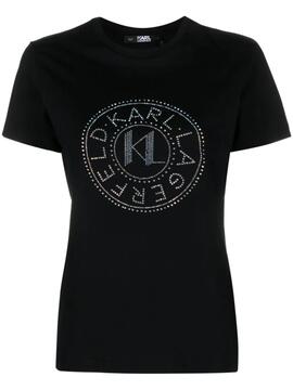 Camiseta Karl Lagerfeld Rhinestone Logo Negra