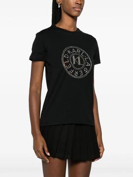 Camiseta Karl Lagerfeld Rhinestone Logo Negra