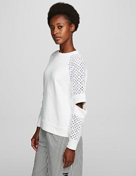 Sudadera Karl Lagerfeld blanca Cut Out Lace Sleeved Top