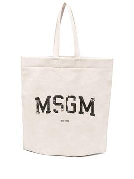 Bolso MSGM Logo Maxi Tote Efecto Piel Blanco Roto