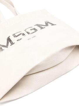 Bolso MSGM Logo Maxi Tote Efecto Piel Blanco Roto