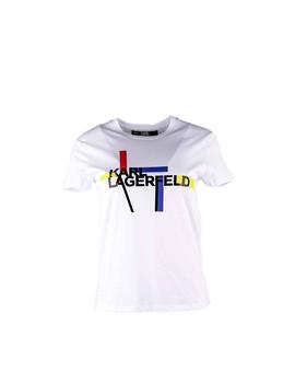 Camiseta karl Lagerfeld blanca con logotipo bauhaus