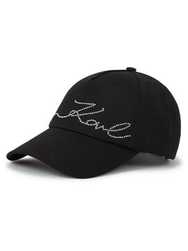 Gorra Karl Lagerfeld K/Sign Rhinestone Cap Negra