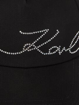 Gorra Karl Lagerfeld K/Sign Rhinestone Cap Negra