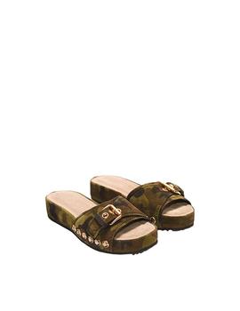 Sandalias Car Shoe verde camuflaje de piel