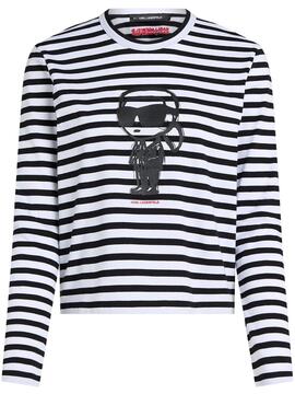 Camiseta Karl Lagerfeld K/Ikon Print Striped Top