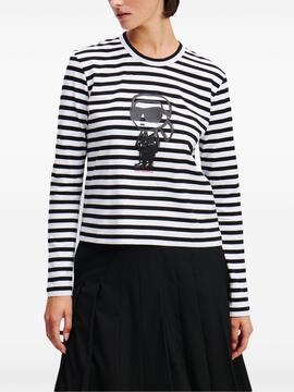 Camiseta Karl Lagerfeld K/Ikon Print Striped Top