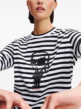 Camiseta Karl Lagerfeld K/Ikon Print Striped Top