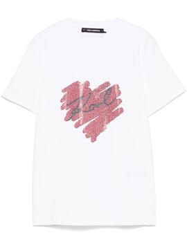 Camiseta Karl Lagerfeld Rhinestone Heart Blanca