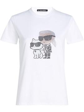 Camiseta Karl Lagerfeld Ikon Rhinestone Duo Blanca