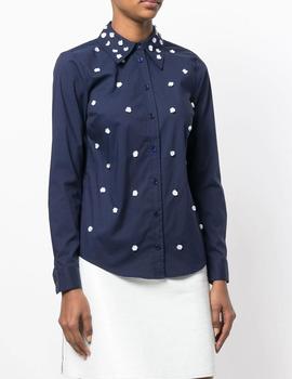 Camisa Michael Kors azul Floral Embroidered Cotton Poplin