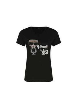 Camiseta Karl Lagerfeld negra Ikonik Rhinestone