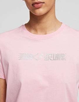Camiseta Karl Lagerfeld rosa Rhinestone Logo