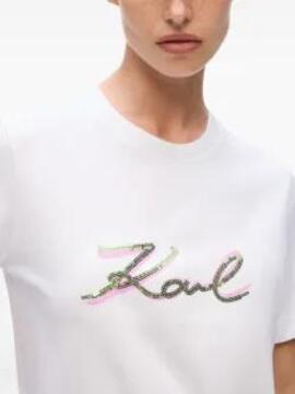 Camiseta Karl Lagerfeld Signature Sequins Blanca 