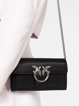 Cartera Pinko Love Wallet Vitello Plata Negro