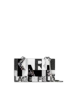 Bolso Karl Lagerfeld negro plata Glitter Minaudiere Multi