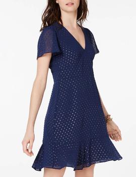 Vestido Michael Kors azul Flutter-Sleeve A-line Dress