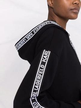 Sudadera Karl Lagerfeld negra Logo Zip Up Hoodie