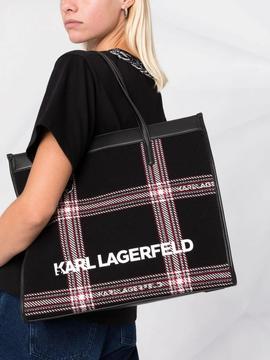Bolso k/skuare check tote Karl Lagerfeld negro