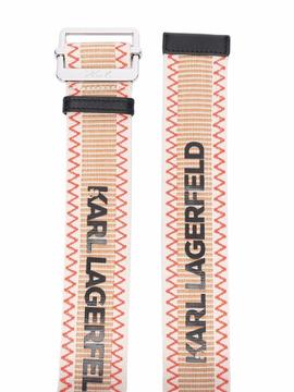 Cinturón Karl Lagerfeld beige stripe webbing belt