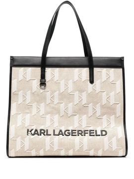Bolso Karl Lagerfeld beige skuare embroidery tote