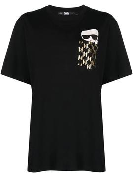 Camiseta Karl Lagerfeld negra unisex ikonik pocket organic