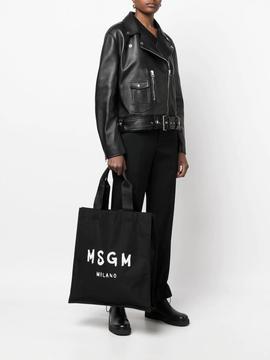 Bolso MSGM negro logo canvas tote bag