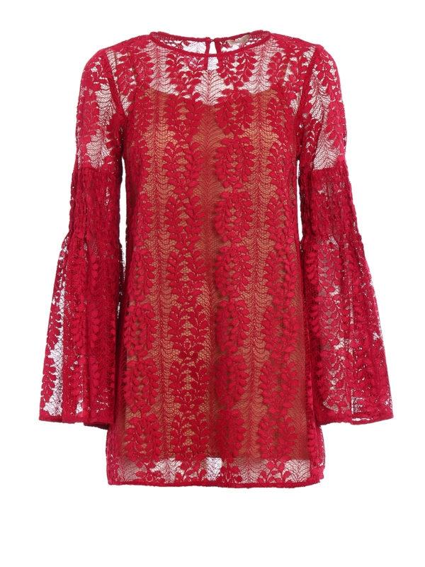 Vestido Michael Kors burdeos Bell-Sleeve Lace Dress
