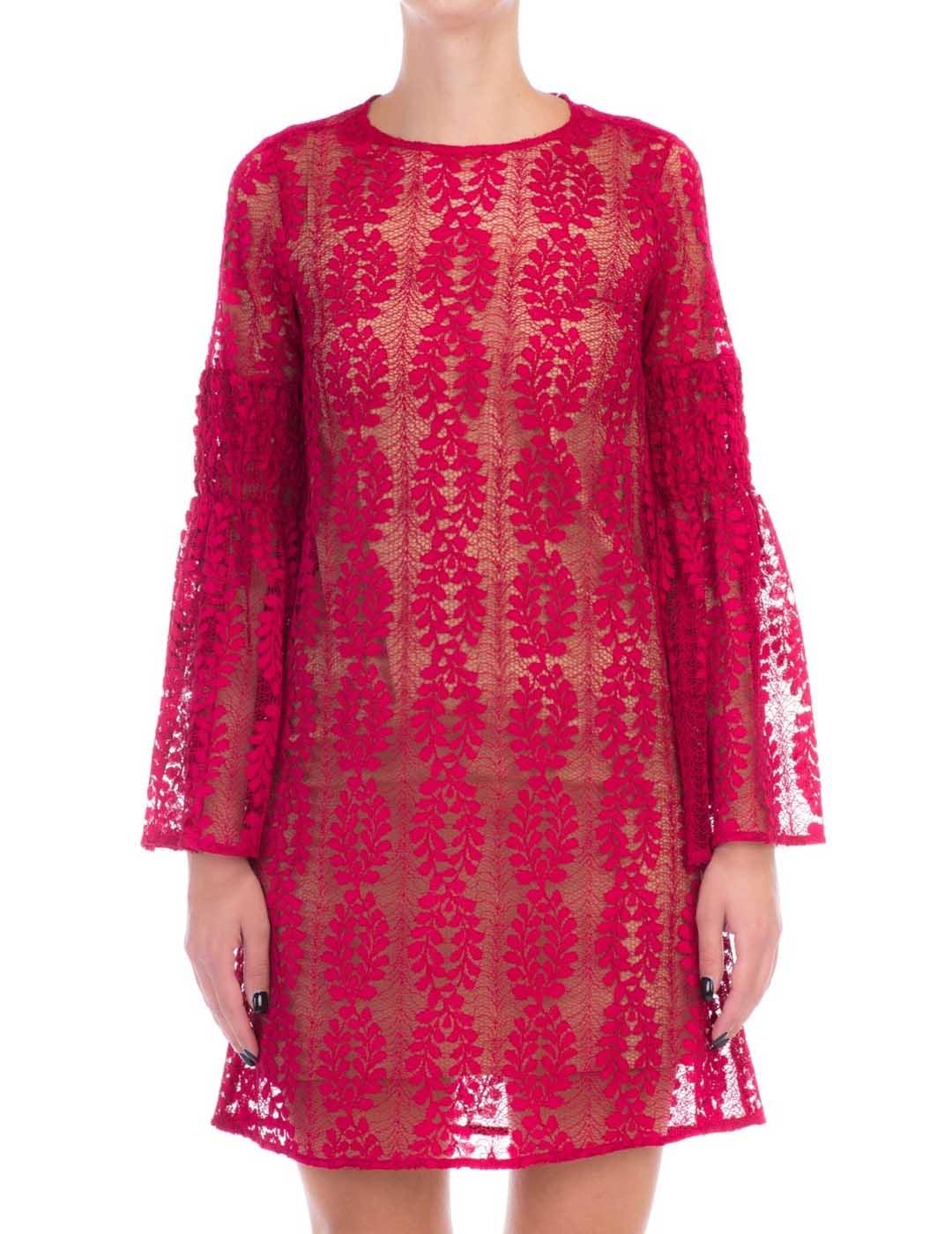 Vestido Michael Kors burdeos Bell-Sleeve Lace Dress