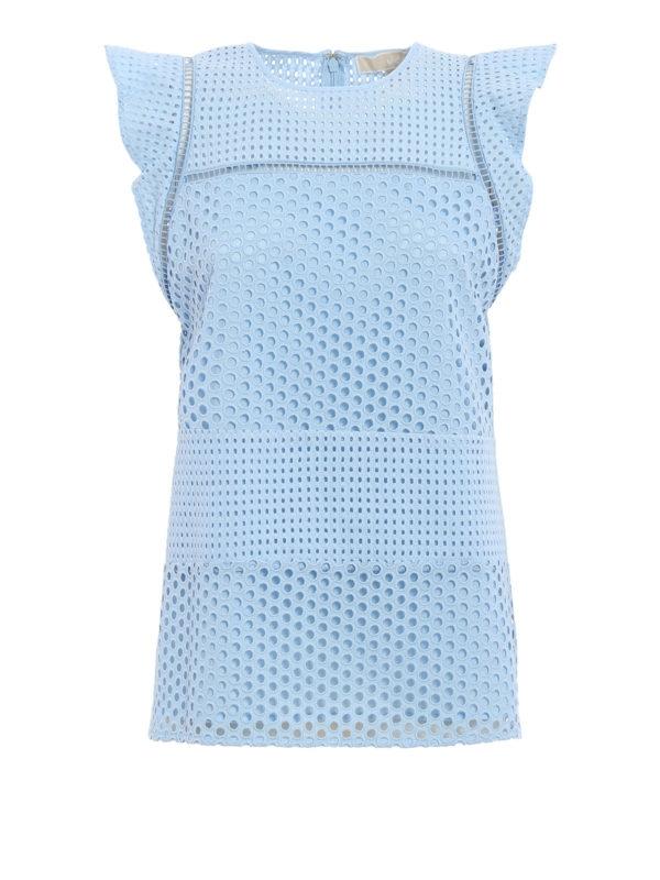 Blusa Michael Kors azul claro Top Cloud bordado inglés