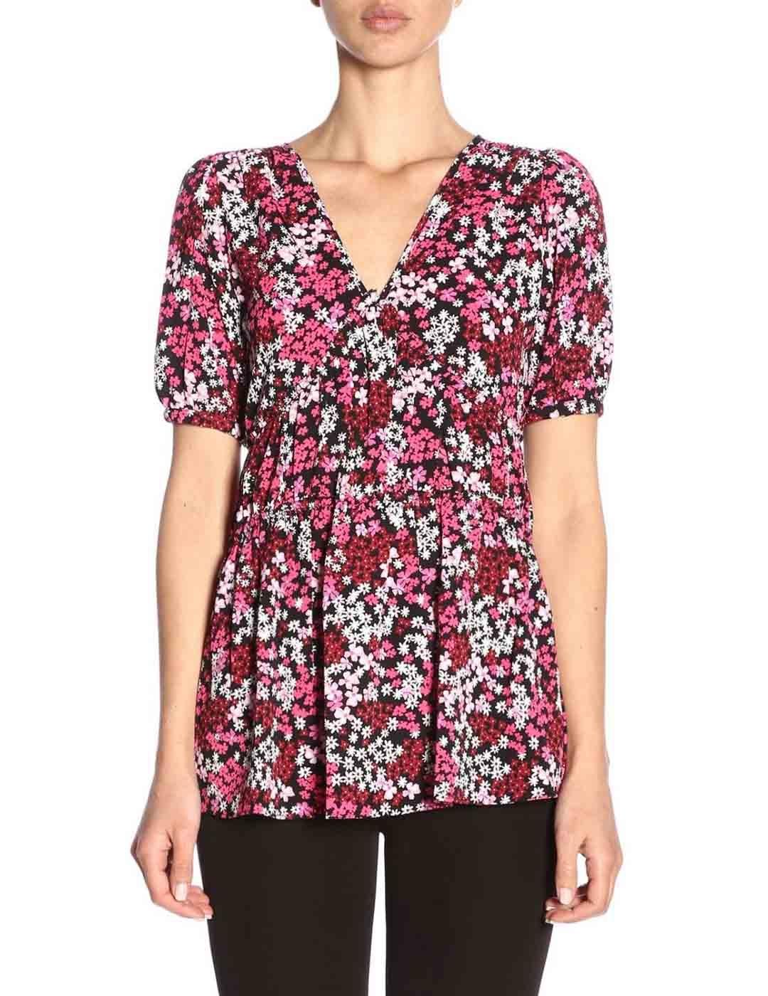 Blusa Michael Kors rosa Blusa Flores Blk/Eltrcpnk