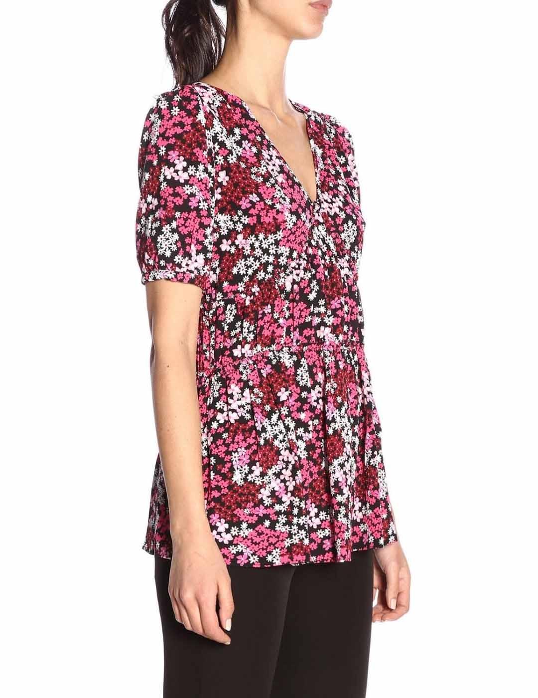 Blusa Michael Kors rosa Blusa Flores Blk/Eltrcpnk