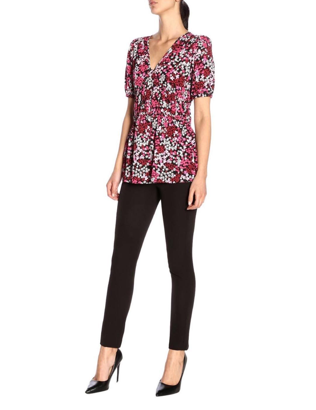 Blusa Michael Kors rosa Blusa Flores Blk/Eltrcpnk