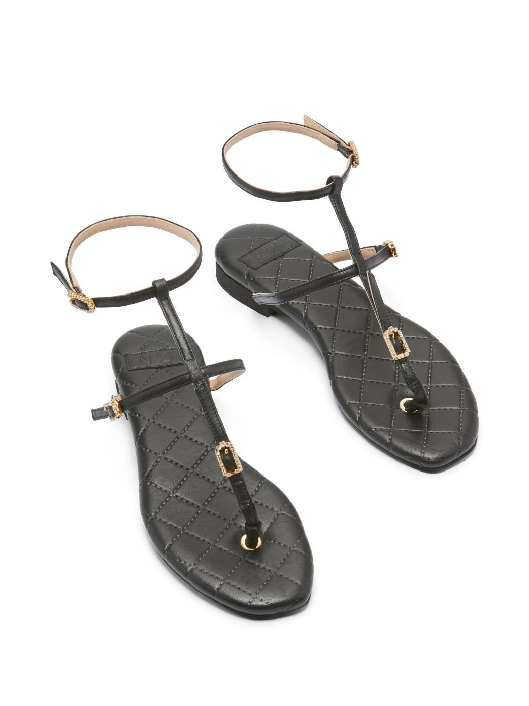 Sandalia Nº21 Piel Negra con Strass