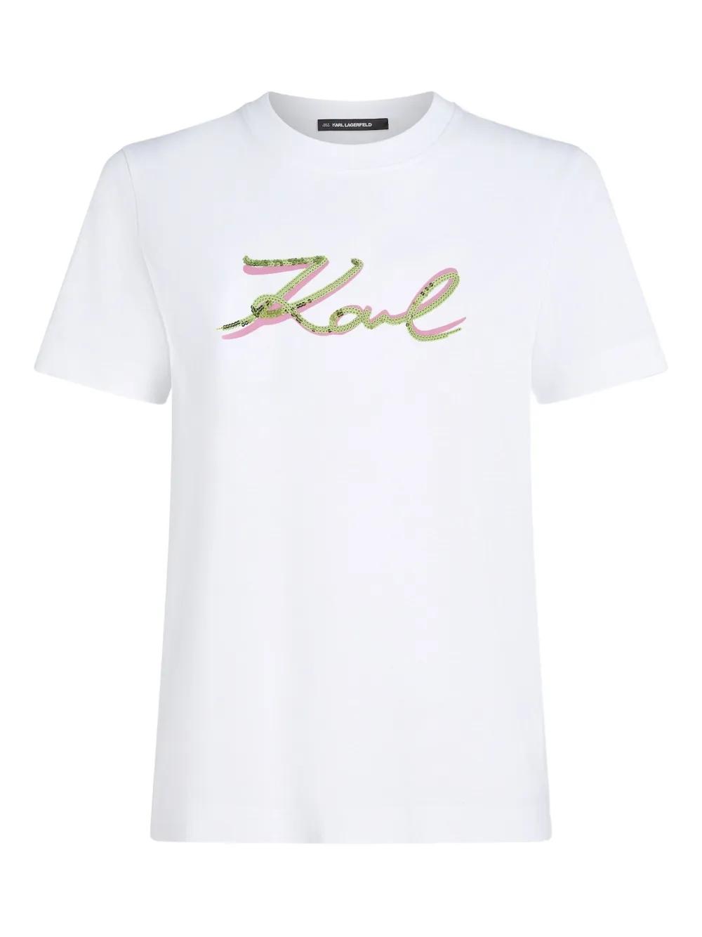 Camiseta Karl Lagerfeld Signature Sequins Blanca 