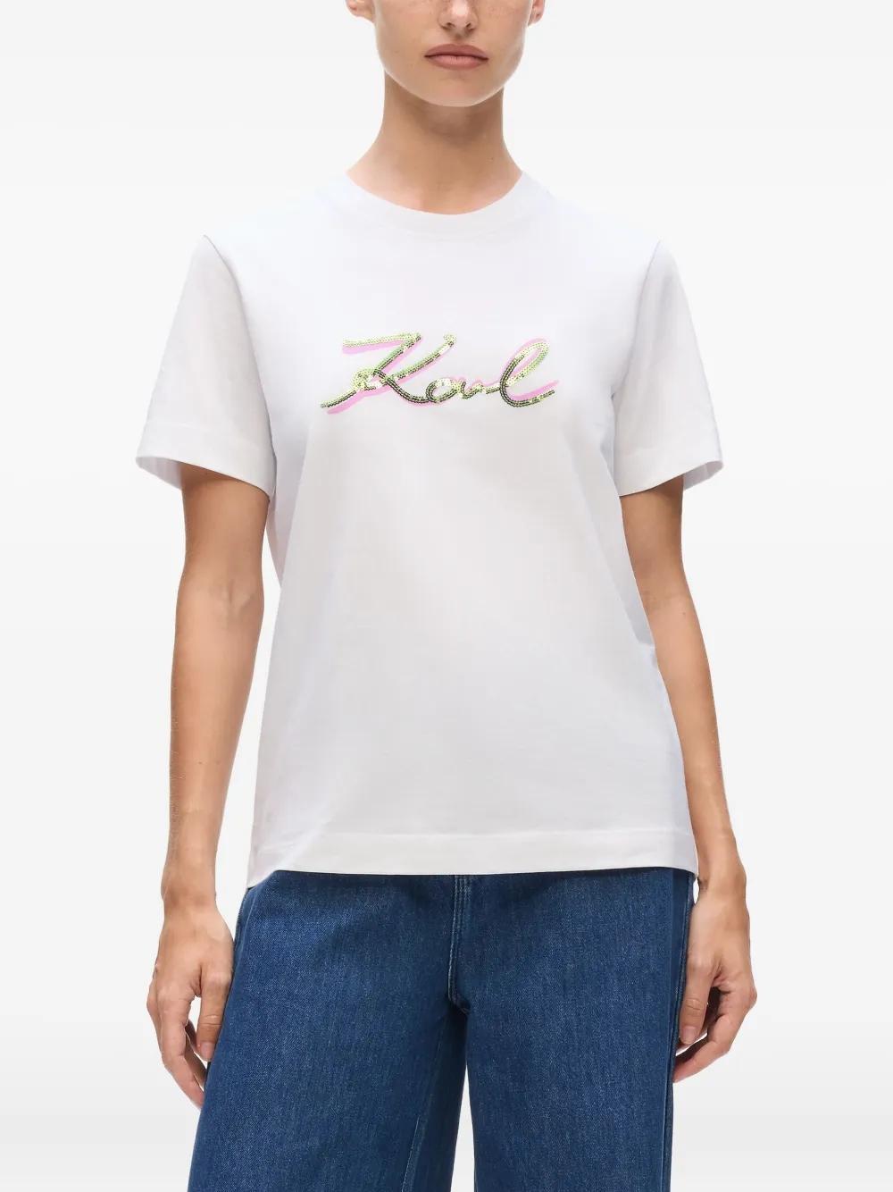 Camiseta Karl Lagerfeld Signature Sequins Blanca 