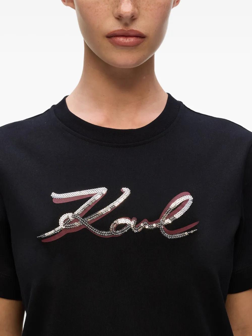 Camiseta Karl Lagerfeld Signature Sequins Negra