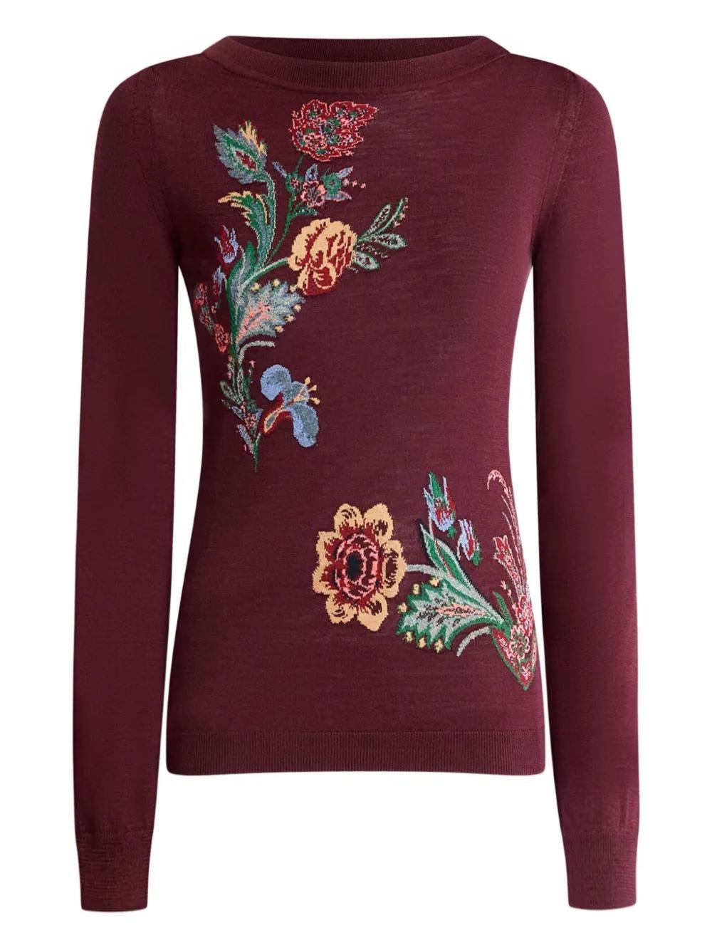 Jersey ETRO Intarsia Floral Burdeos