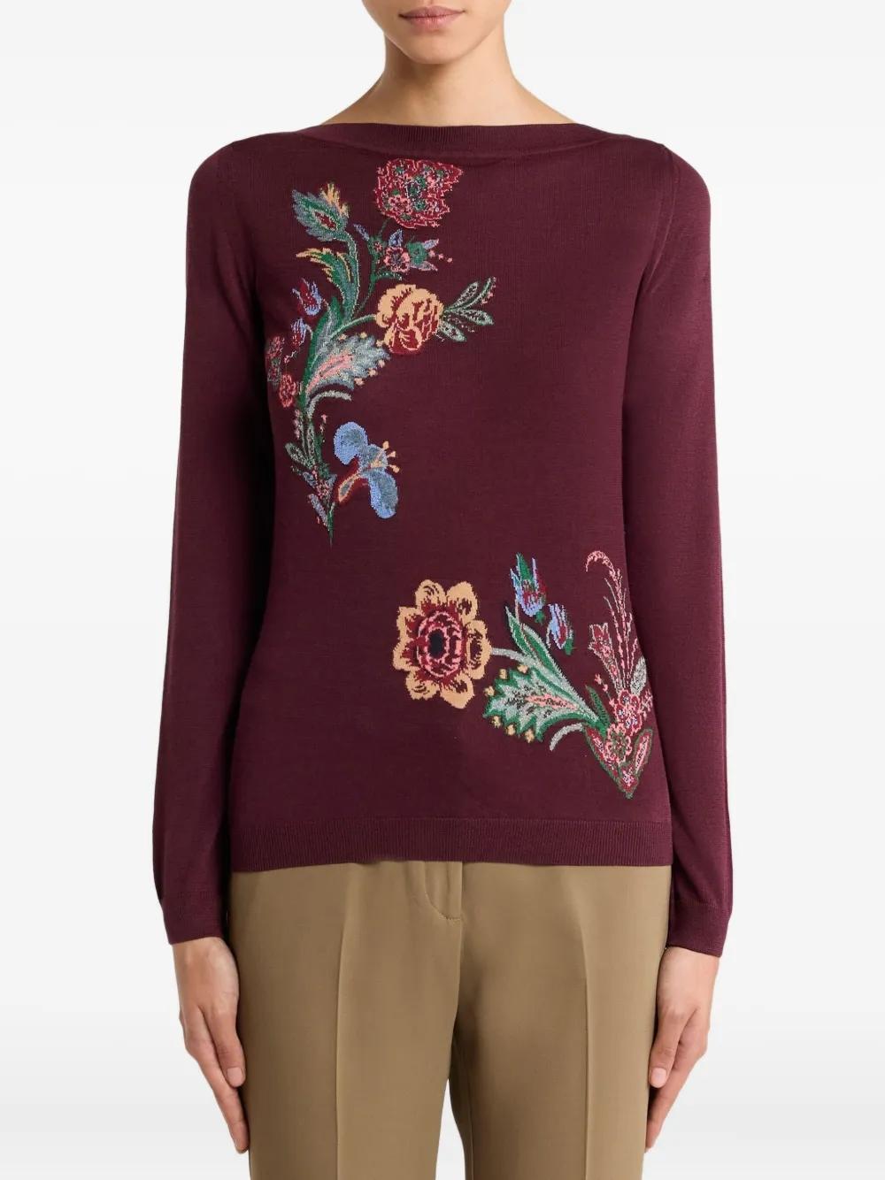 Jersey ETRO Intarsia Floral Burdeos